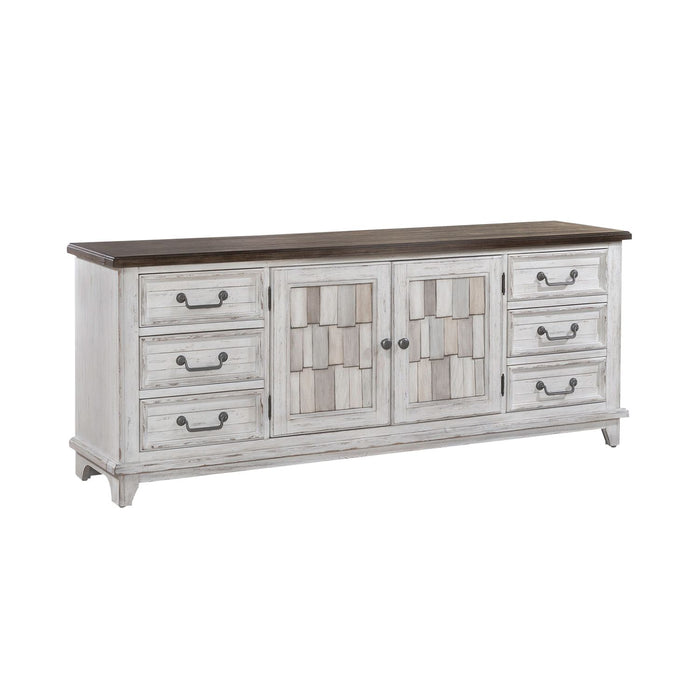 River Place Entertainment Console in Riverstone White/Tobacco - Smokey Mountain Furniture (NC)