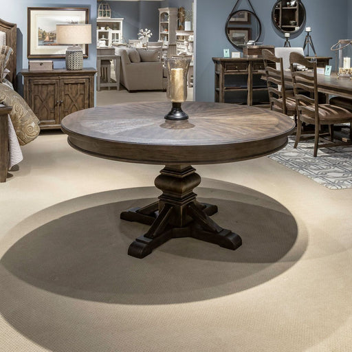 Liberty Furniture Paradise Valley Round Pedestal Table in Saddle Brown image