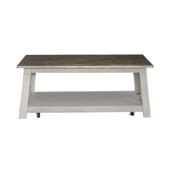 Liberty Furniture Laurel Bluff Cocktail Table in Antique White with Dusty Gray Top