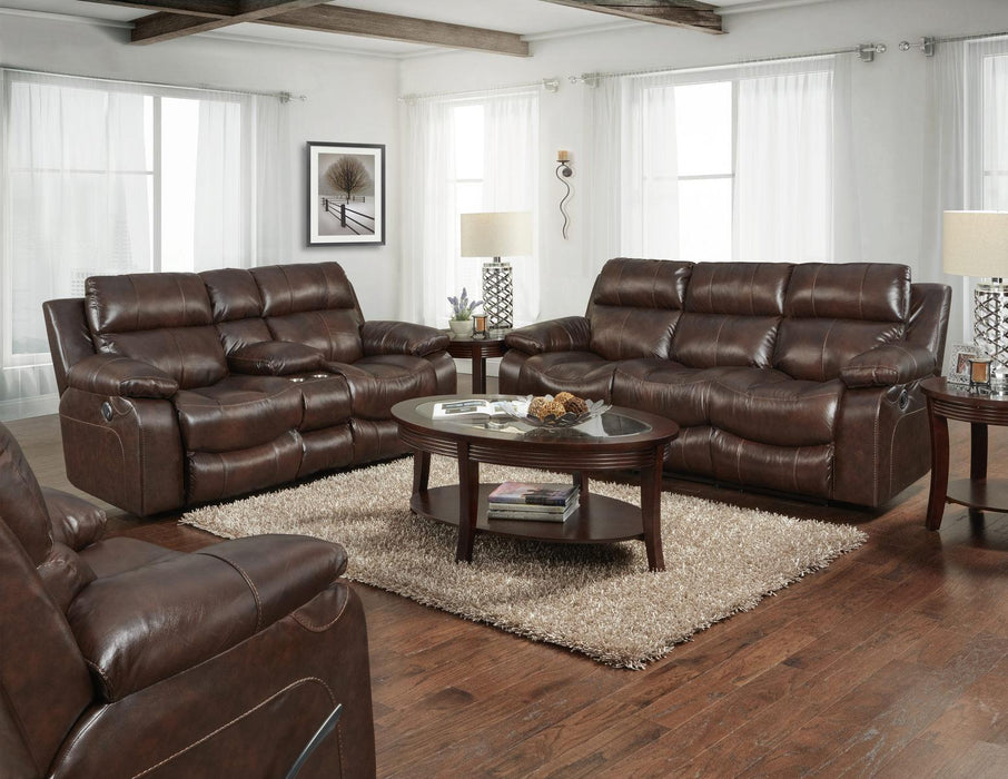 Catnapper Furniture Positano Power Reclining Console Loveseat w/Storage & Cupholders in Cocoa