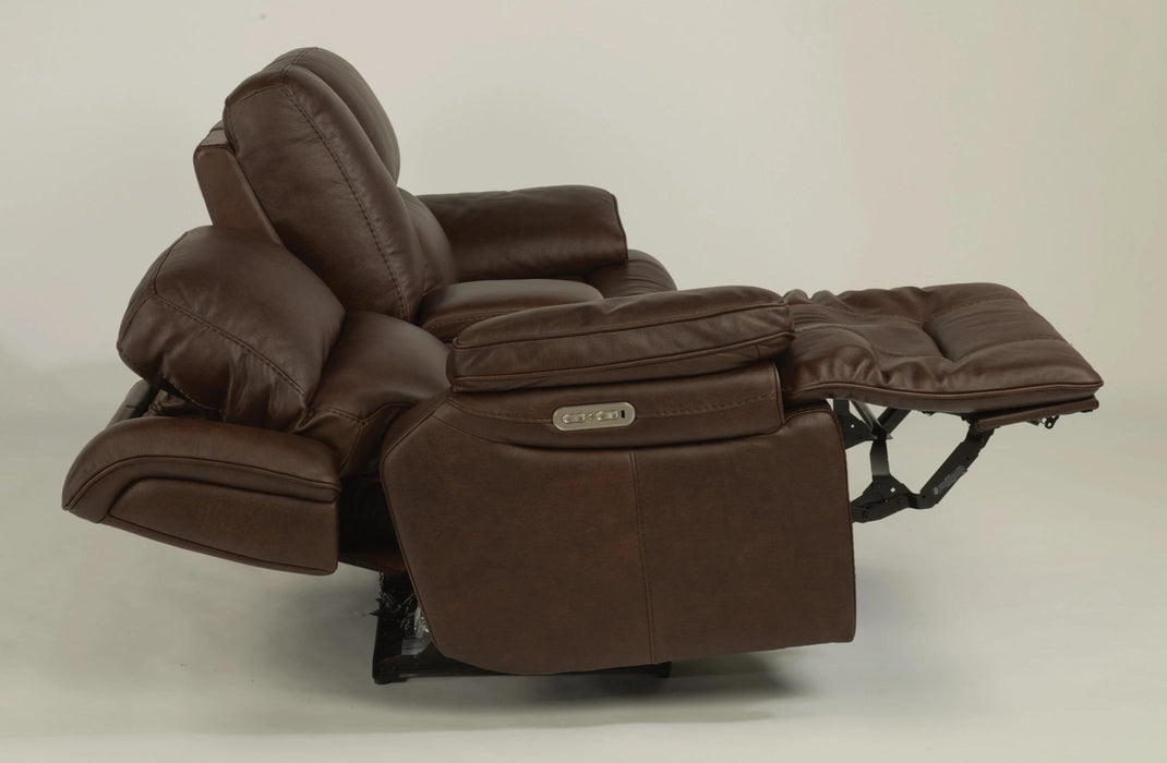 Flexsteel Latitudes Apollo Leather Power Reclining Loveseat w/Console and Power Headrests in Brown