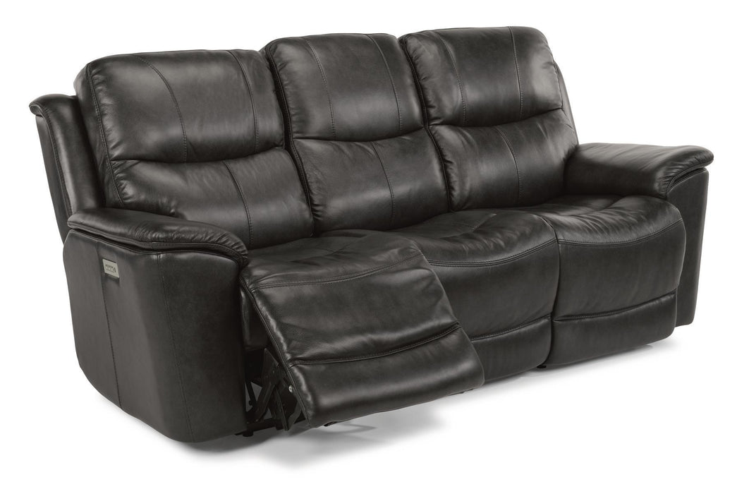 Flexsteel Latitudes Cade Leather Power Reclining Sofa w/Power Headrests in Black