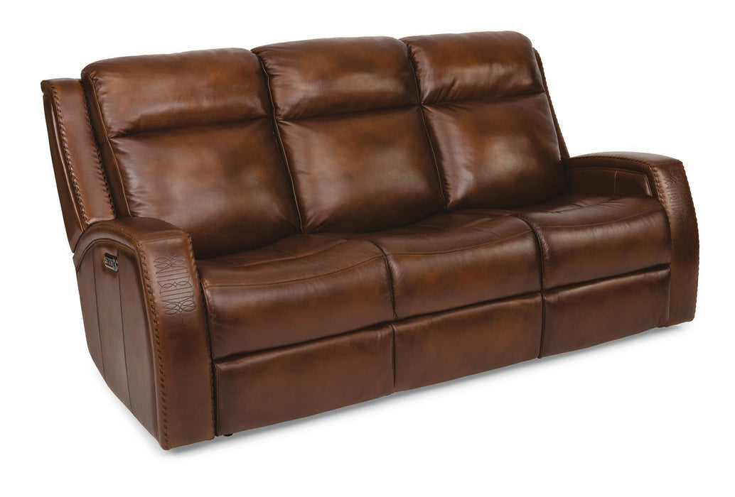 Flexsteel Latitudes Mustang Leather Power Reclining Sofa w/Power Headrests