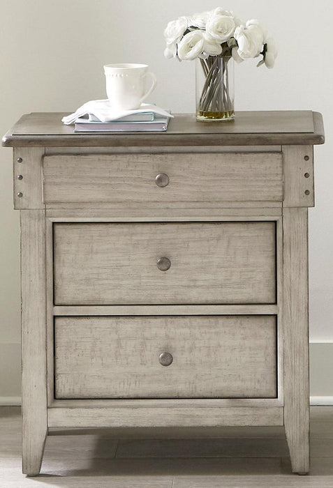 Liberty Furniture Ivy Hollow 3 Drawer Nightstand w/ Charging Station in Weathered Linen image