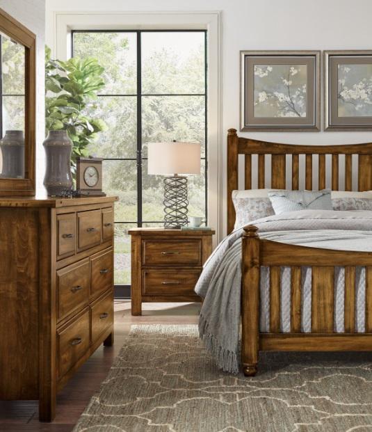 Vaughan-Bassett Maple Road King Slat Poster Bed  in Antique Amish