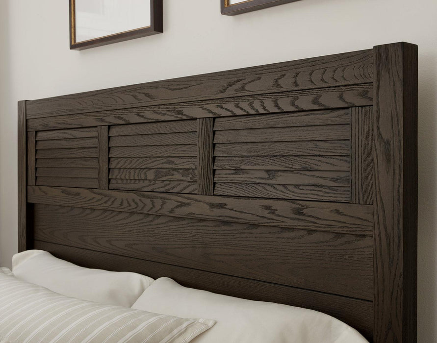 Vaughan-Bassett Passageways Charleston Brown King Louvered Bed with Low Profile Footboard in Dark Brown